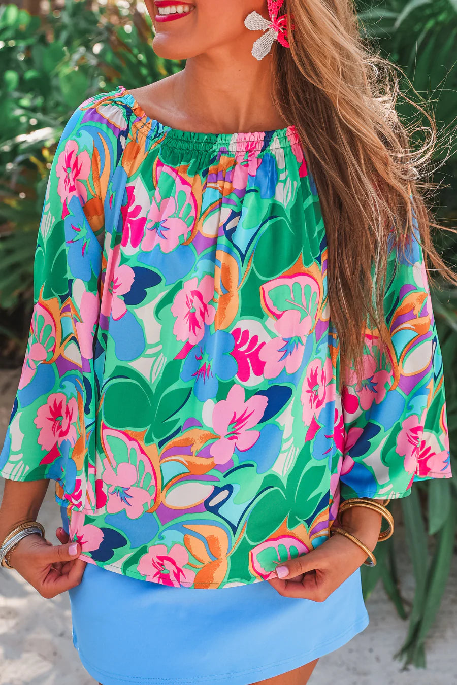 Always Happy Off The Shoulder Top Hibiscus & Vine
