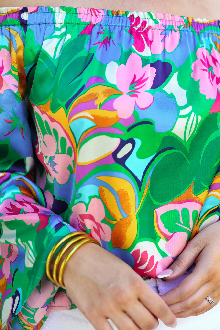 Always Happy Off The Shoulder Top Hibiscus & Vine