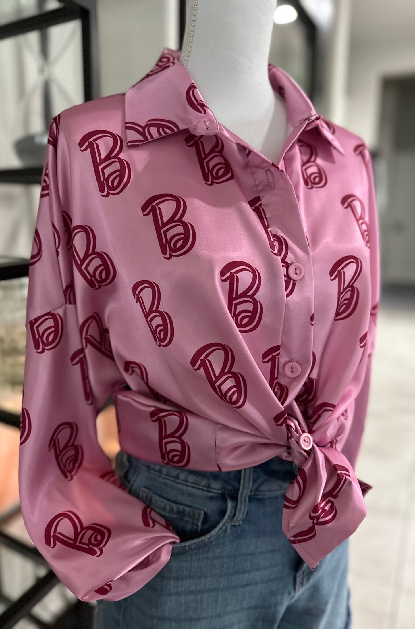 Satin B Graphic Button Down My Store