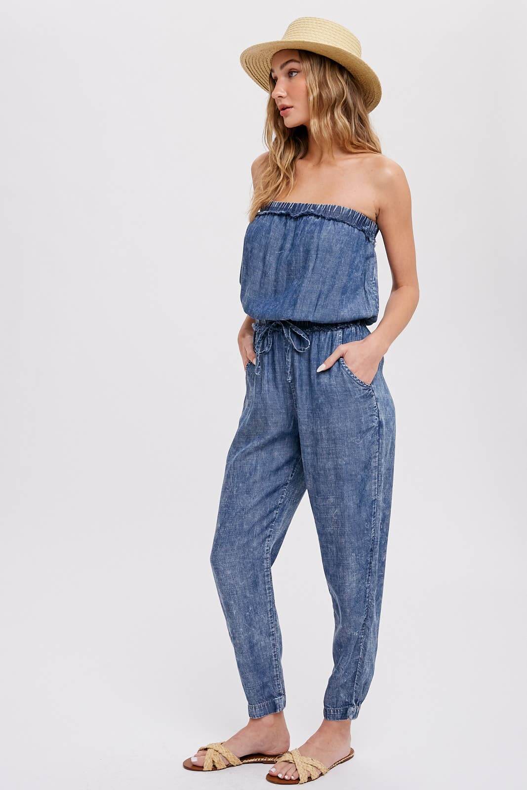 Acid Wash Tube Jumpsuit - Hibiscus & Vine