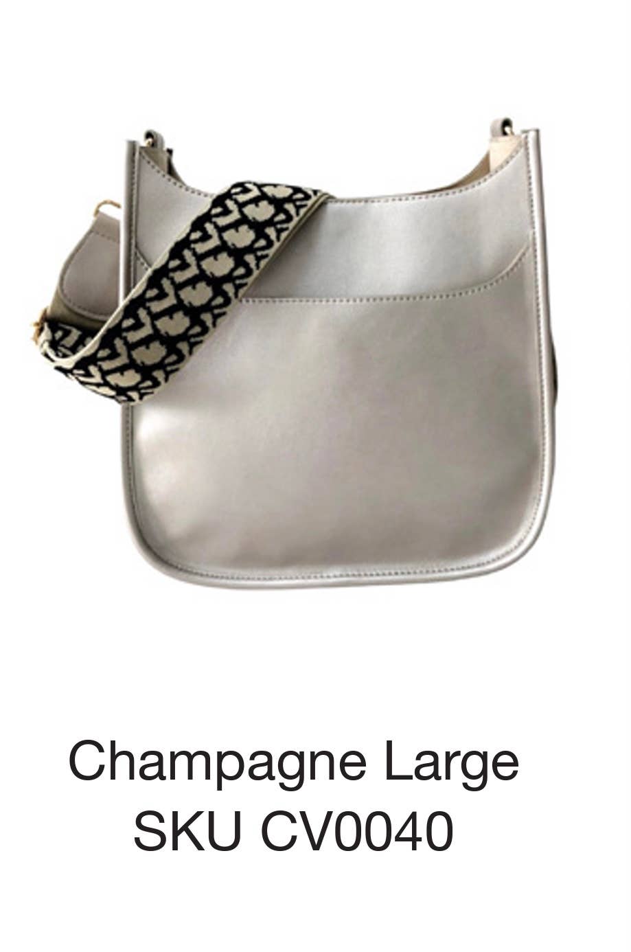 Vegan Leather Champagne Pearl Large Crossbody W/black Cream Diamond Guitar Strap - Hibiscus & Vine