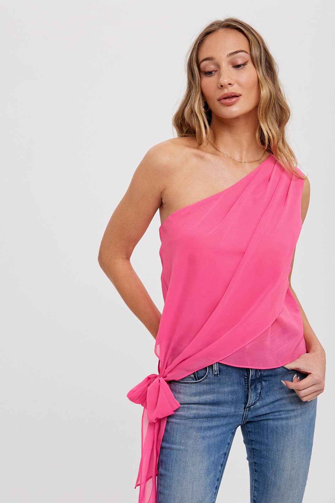 ONE SHOULDER DRAPING TOP - Hibiscus & Vine