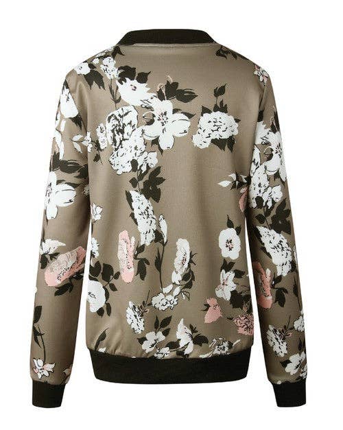 Floral Printed Zip Up  Bomber Jacket - Hibiscus & Vine