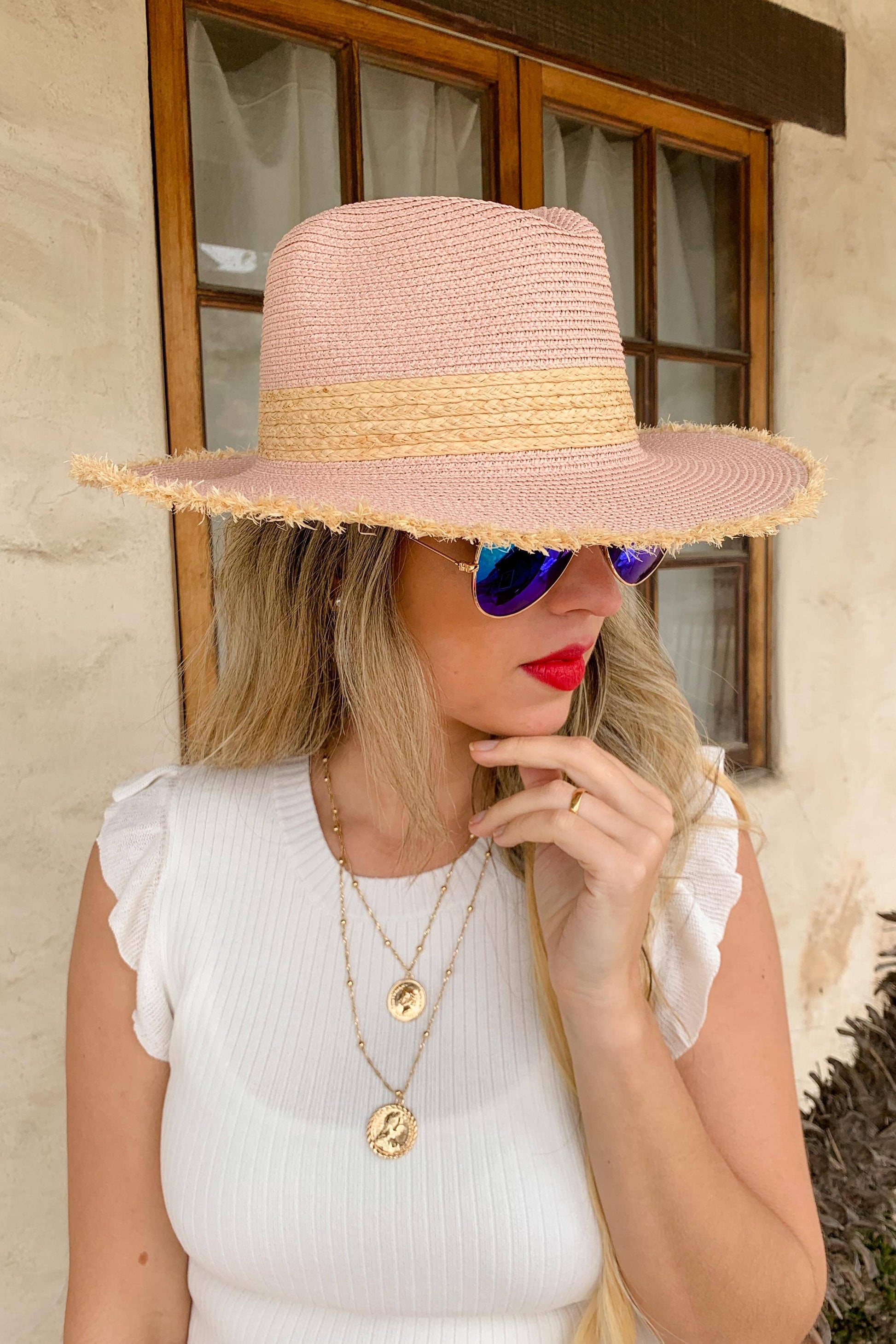 Rose Natural Straw Fedora Hat - Hibiscus & Vine