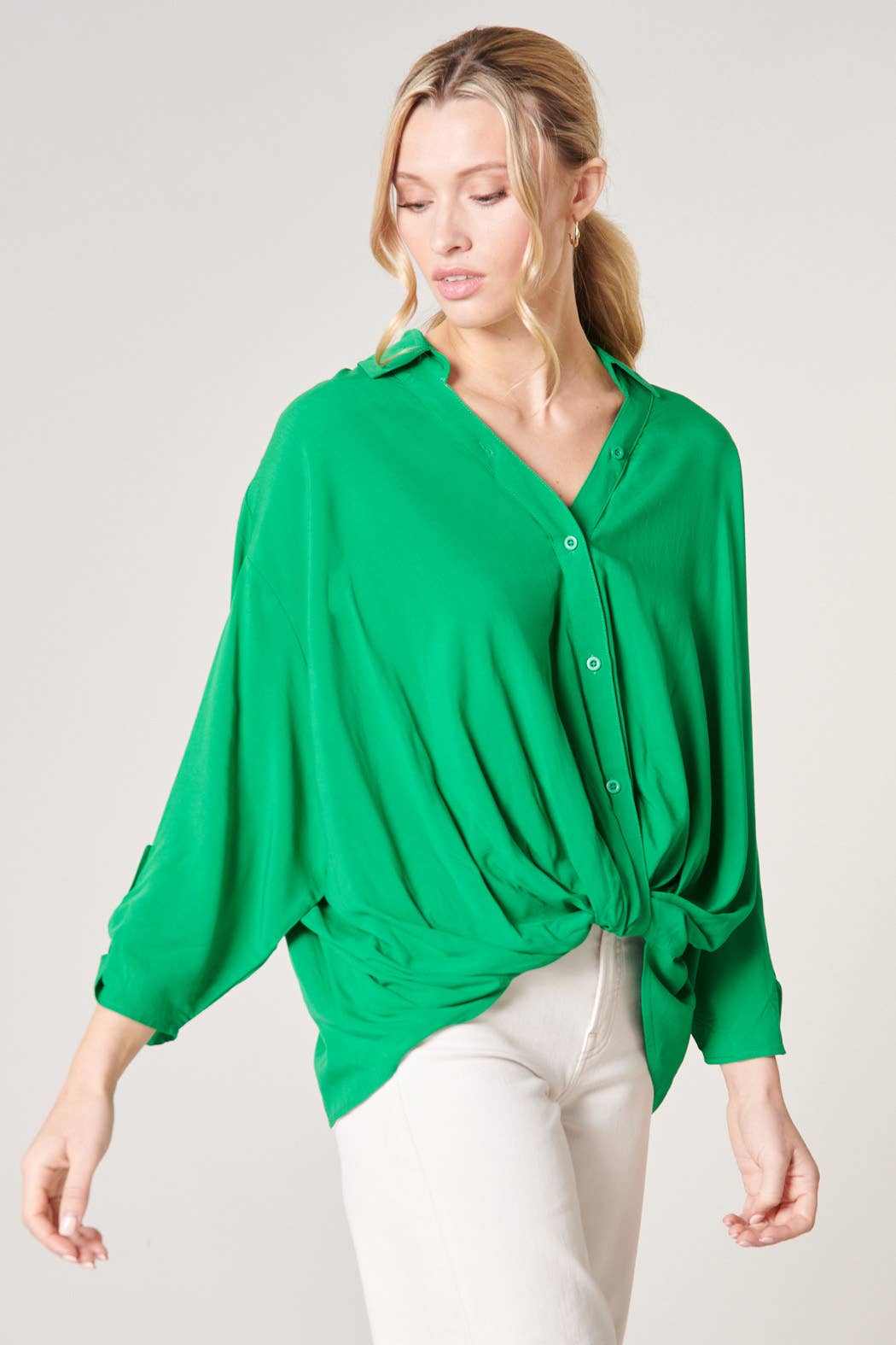 Poetic Love Twist Button Front Shirt - Hibiscus & Vine