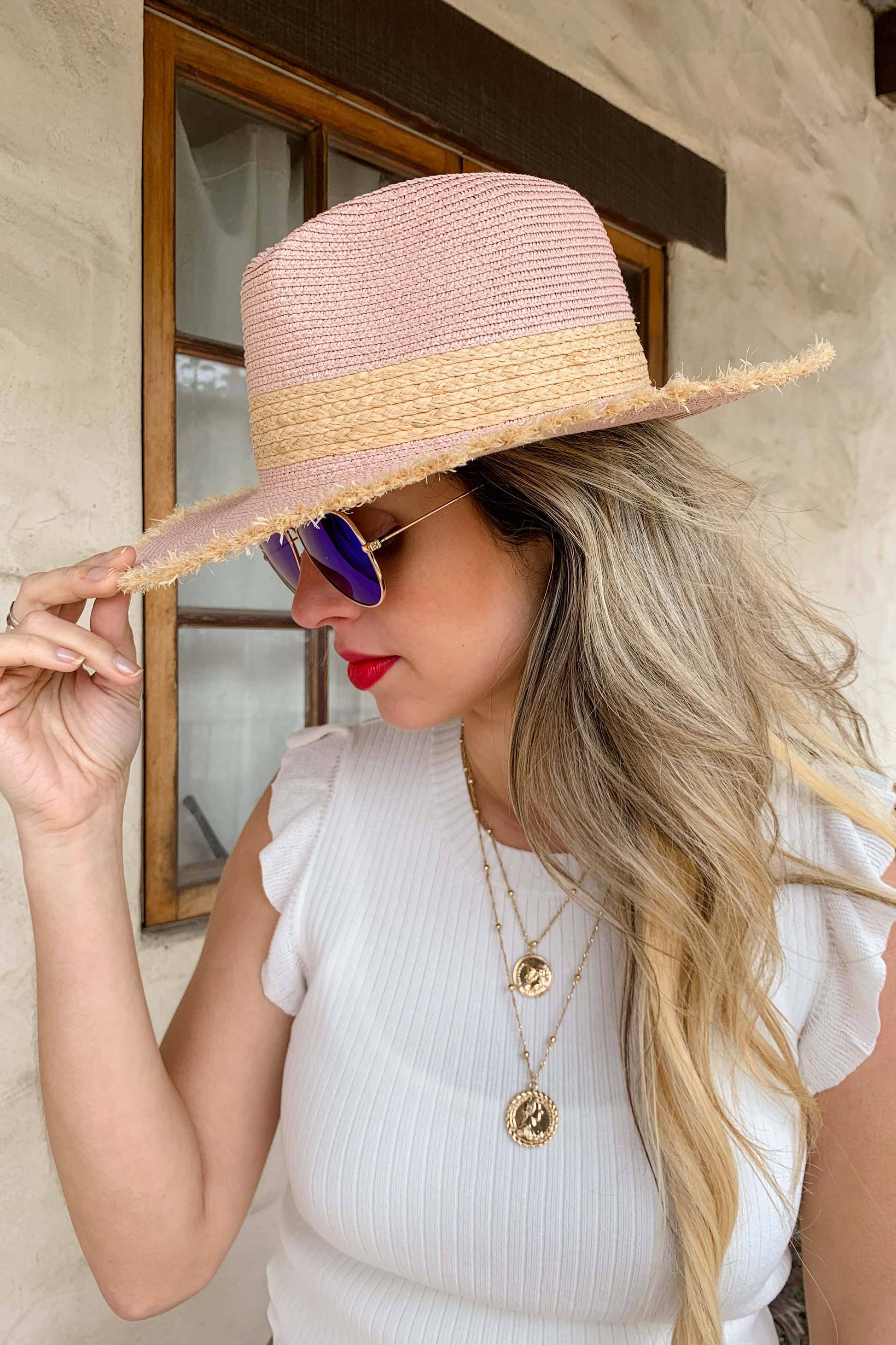 Rose Natural Straw Fedora Hat - Hibiscus & Vine