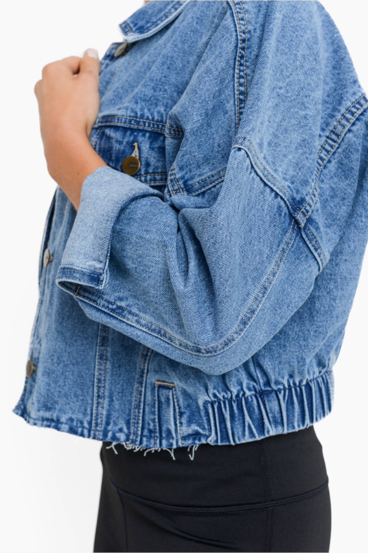 Raw & Ribbed Crop Denim Jacket - Hibiscus & Vine