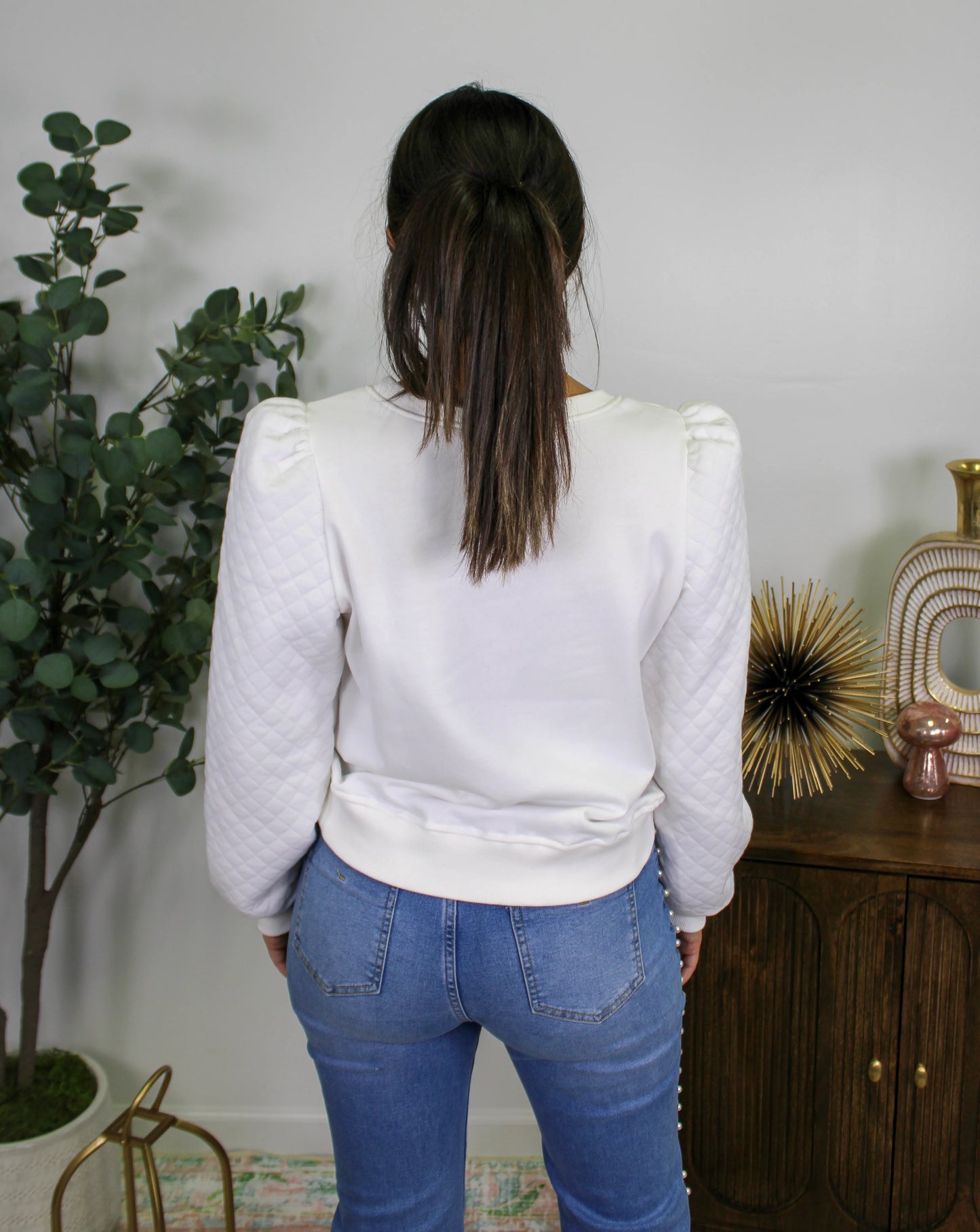 White Puff Sleeve Sweatshirt