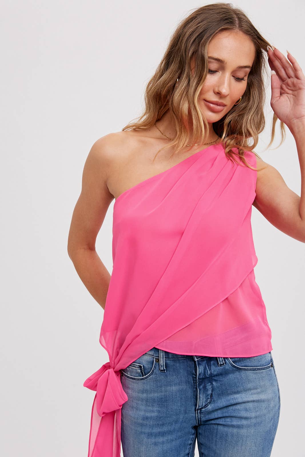 ONE SHOULDER DRAPING TOP - Hibiscus & Vine