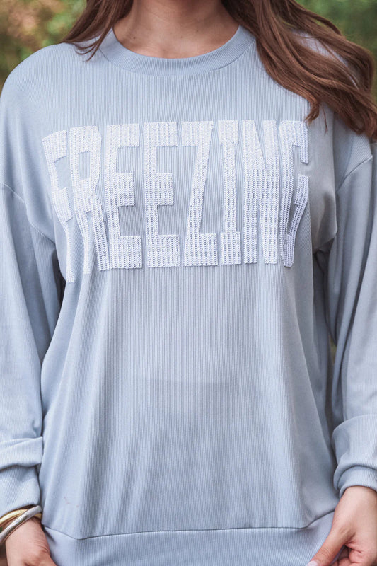 PREORDER - Freezing Embroidered Ribbed Pullover