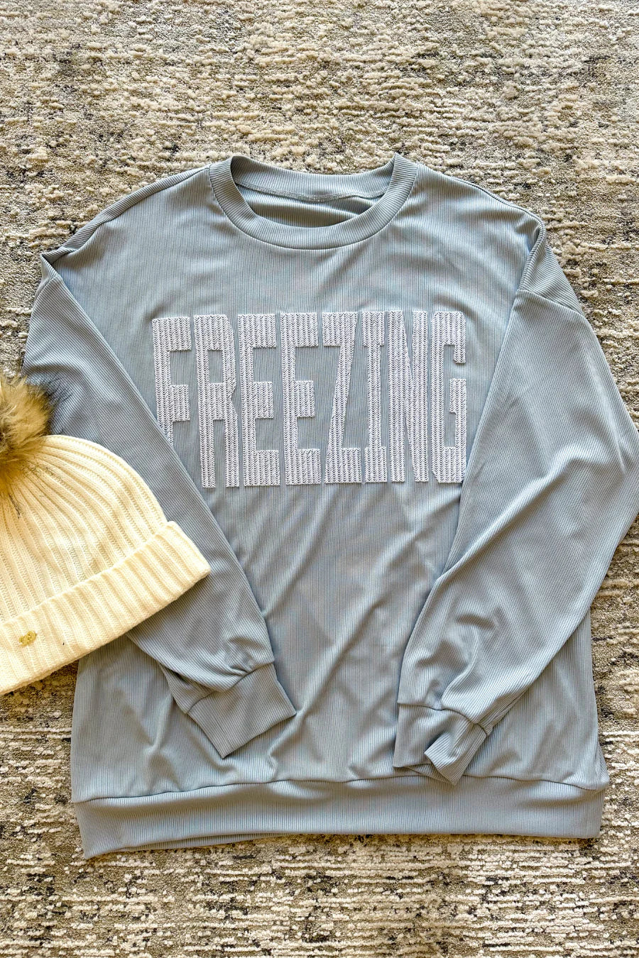 PREORDER - Freezing Embroidered Ribbed Pullover