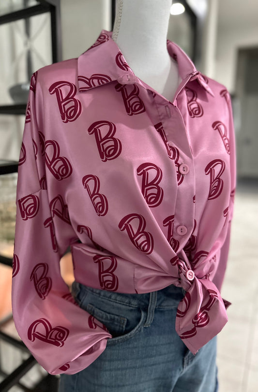 Satin B Graphic Button Down