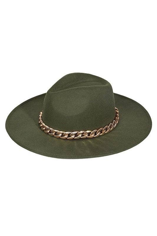 Taylor Chain Band Felt Wide Brim Hat - Hibiscus & Vine