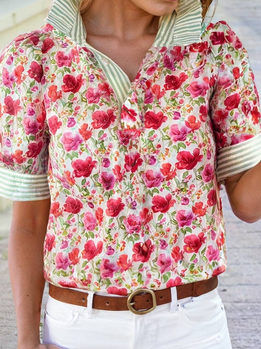 Petal & Pinstripe Collared Blouse