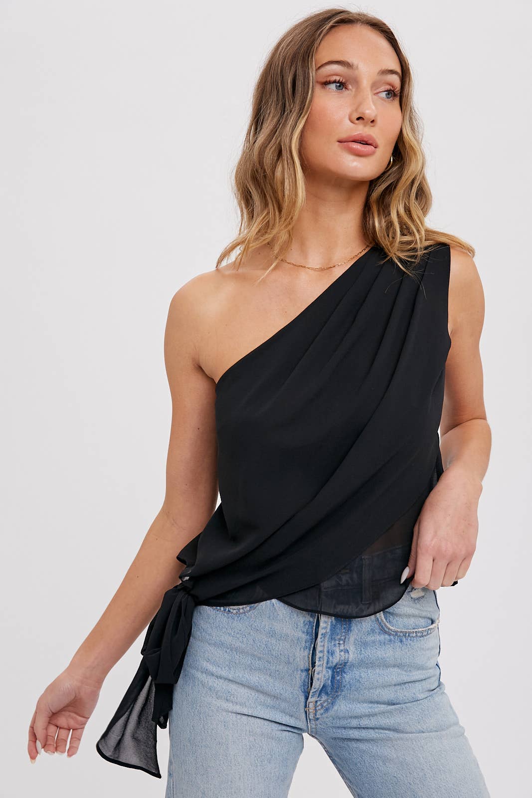 ONE SHOULDER DRAPING TOP - Hibiscus & Vine