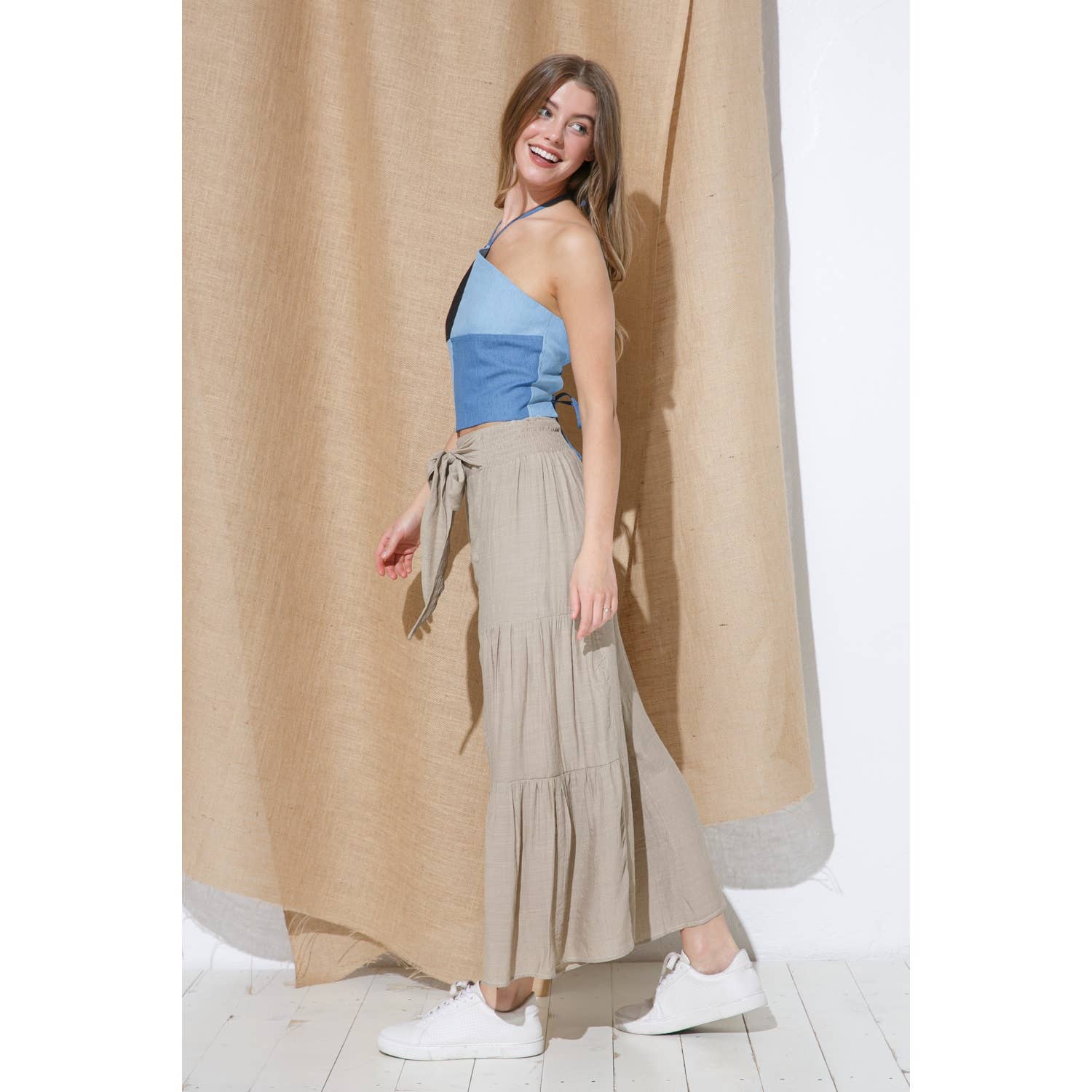 TIERED WIDE- LEG PANTS - Hibiscus & Vine