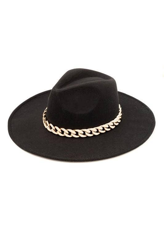 Taylor Chain Band Felt Wide Brim Hat - Hibiscus & Vine