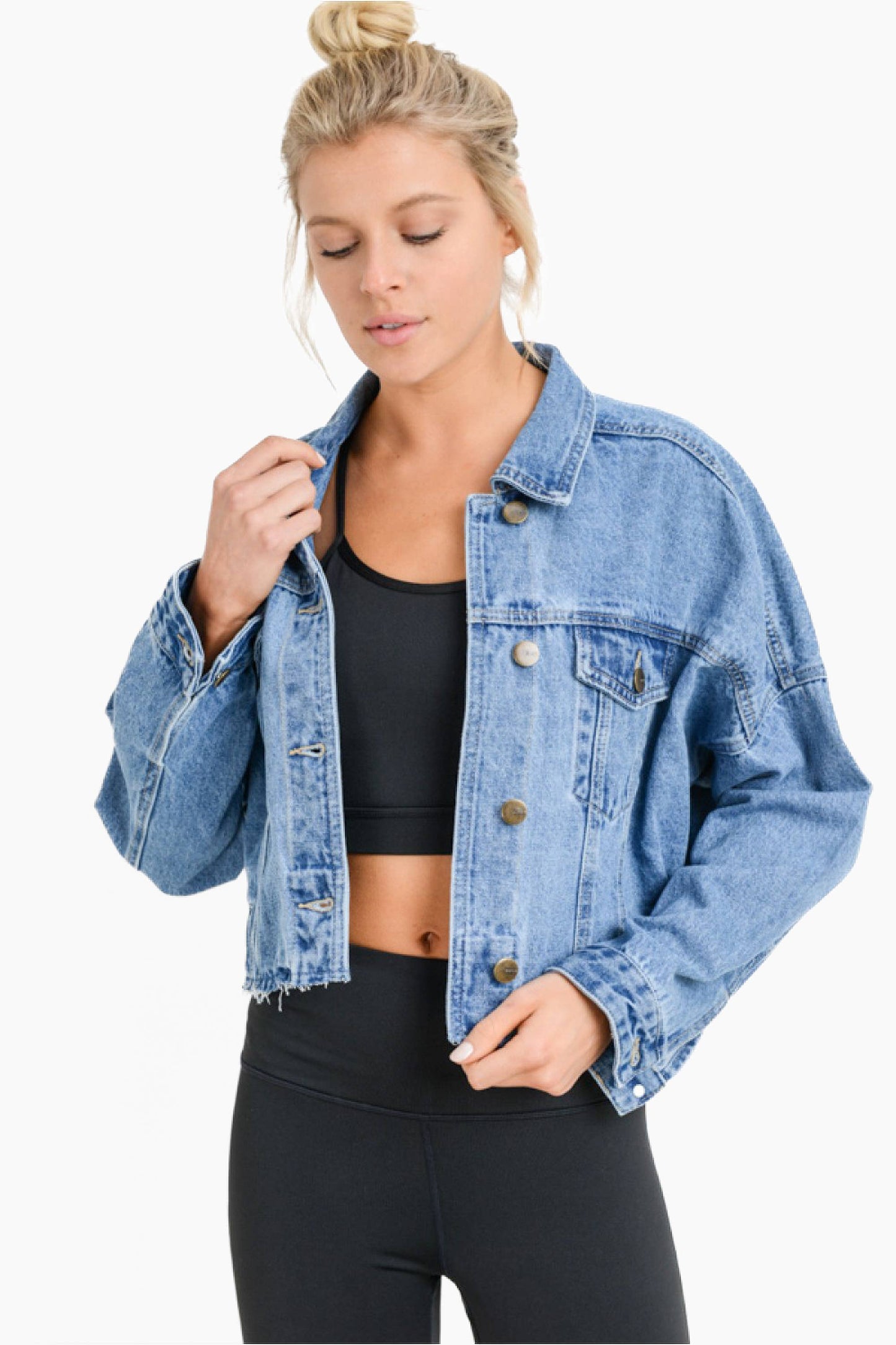 Raw & Ribbed Crop Denim Jacket - Hibiscus & Vine