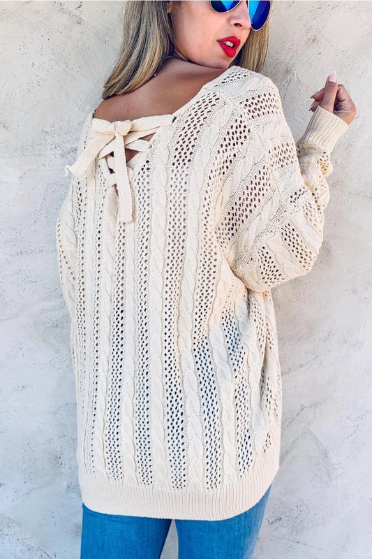 Lace Up Sweater - Hibiscus & Vine